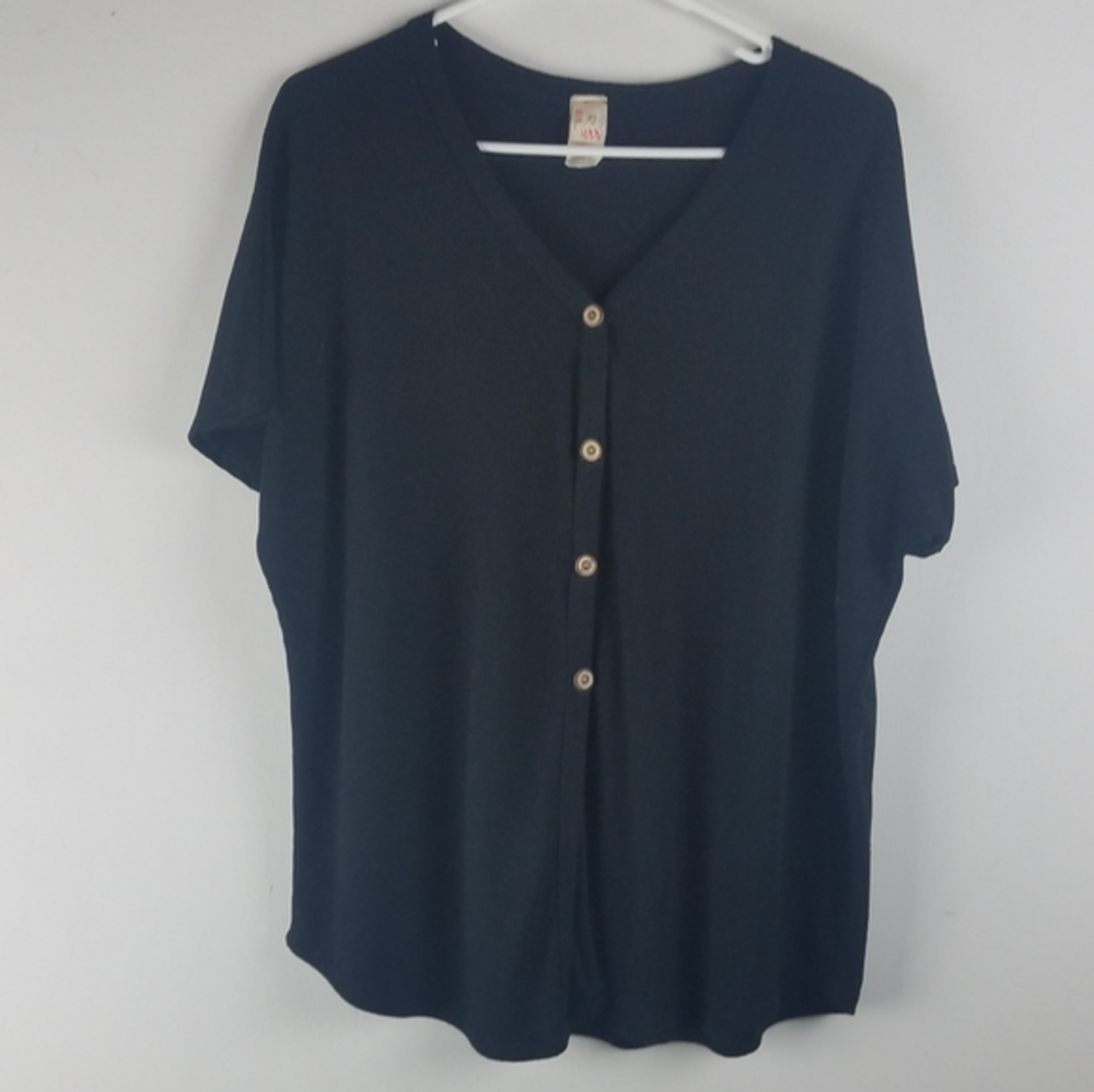 7th Ray Black Cardigan Waffle Thermal Top Sz Small Shirt